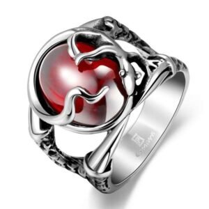 Anillo acero quirúrgico "LAGARTO" con piedra roja
